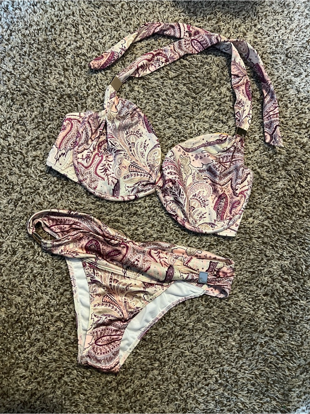 Victoria's Secret Paisley Halter Bikini in Pink and Cream